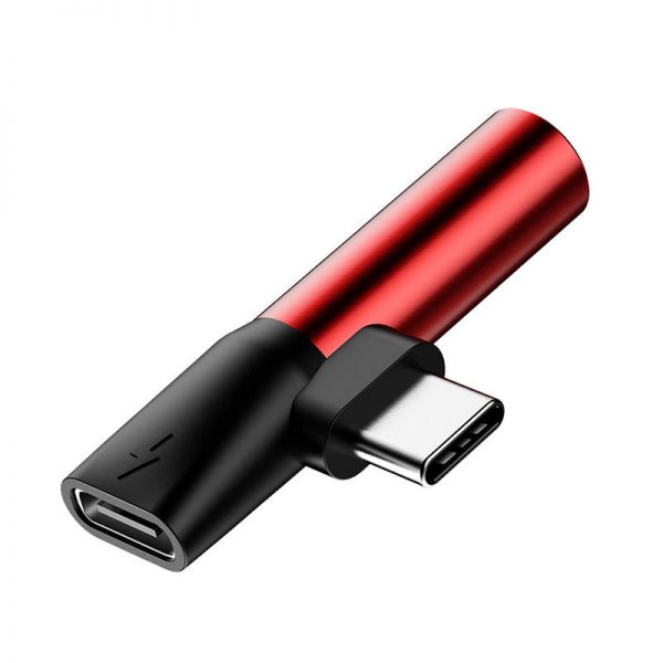 Adapter Audio Baseus L41 USB-C to Mini Jack 3.5mm + USB-C (red) distributor