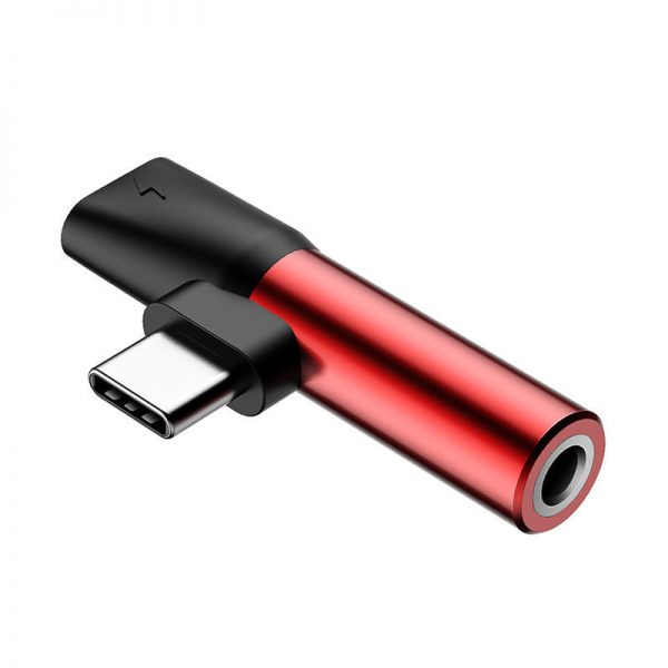 Adapter Audio Baseus L41 USB-C to Mini Jack 3.5mm + USB-C (red)