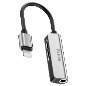 Baseus L52 Audio Adapter Lightning to Mini Jack 3.5mm i 2x Lightning (Silver)